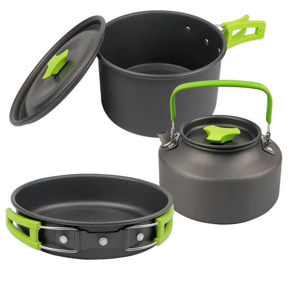 Camping picnic portable tableware kettle Pot set - Green