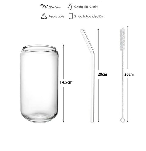 Drinking Glasses with Bamboo Lids and Glass Straw