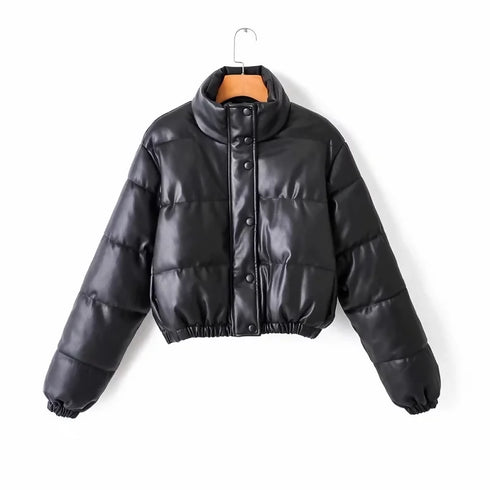 Faux Leather Padded Women Jacket