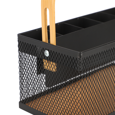 Cutlery Organizer Basket with Bamboo Handle