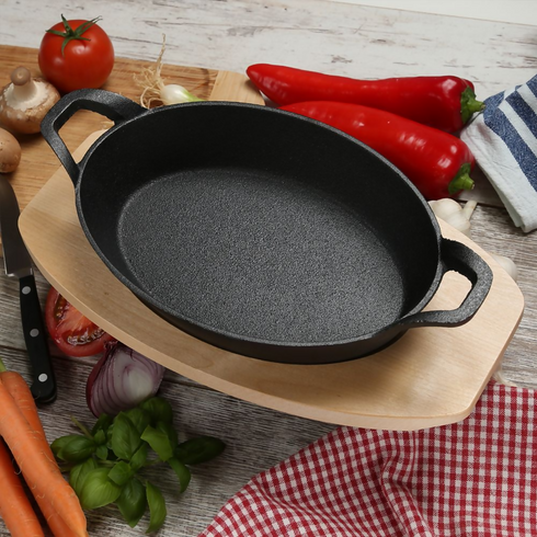 24cm - Cast Iron Skillet with Wooden Base Mini Cast Iron Plates