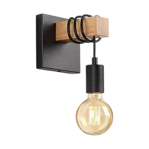 Wooden Wall Light Black Metal Wall Light