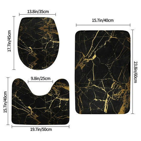 Gold pattern Marble 3 Piece Bathroom Mat set
