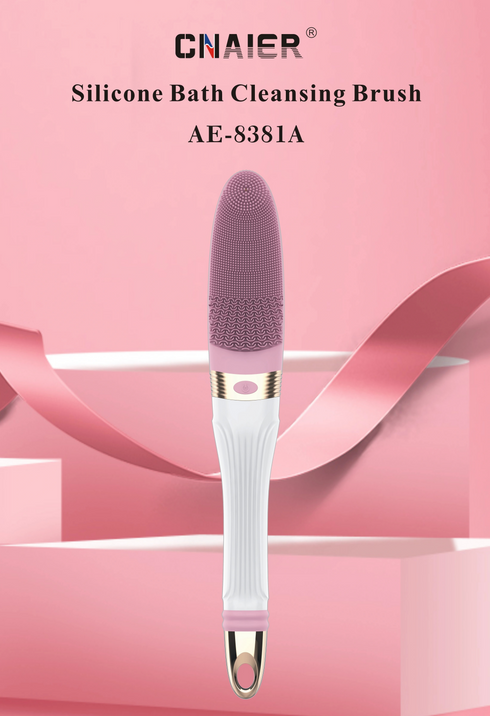 USB Rechargeable Silicone Bath Scrubber Electric Body Bath Brush Sonic Exfoliating Waterproof Long Handel Shower Brush