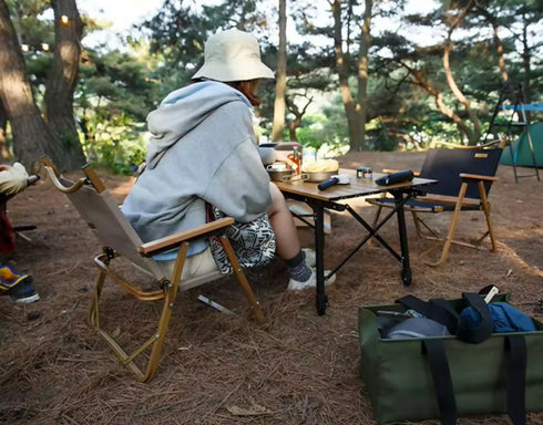 Outdoor Folding Portable Camping Chair - Wooden Armrest