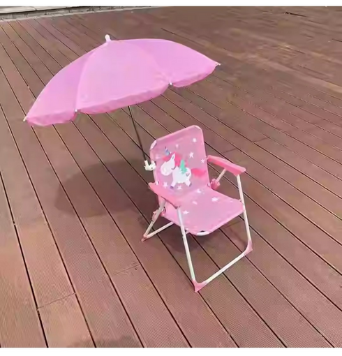 Kids Outdoor Beach Chair with Umbrella- Pink