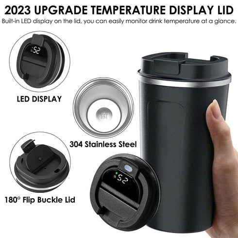 510ml Coffee Mug Vacuum Insulated Travel with Temperature Display - Black