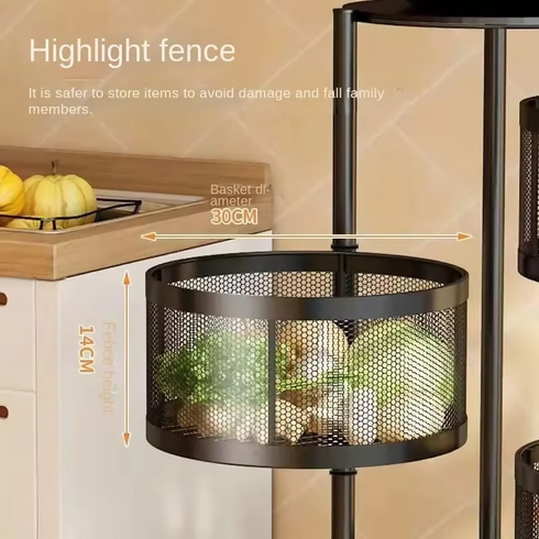 Source Factory Multi-layer Rotatable Carbon Steel Kitchen Shelf with Pulley Feet Fruit and Vegetable Kitchenware Storage Rack