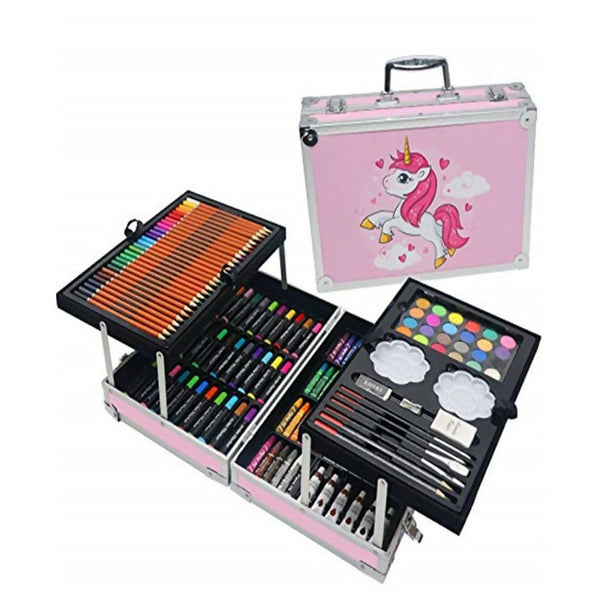 145Pc Unicorn Kids Painting and Drawing Art Set With Aluminum Case-pink