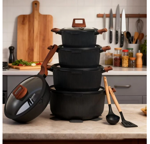 15-Piece Non-Stick Vertical Lines Soup Pot Set