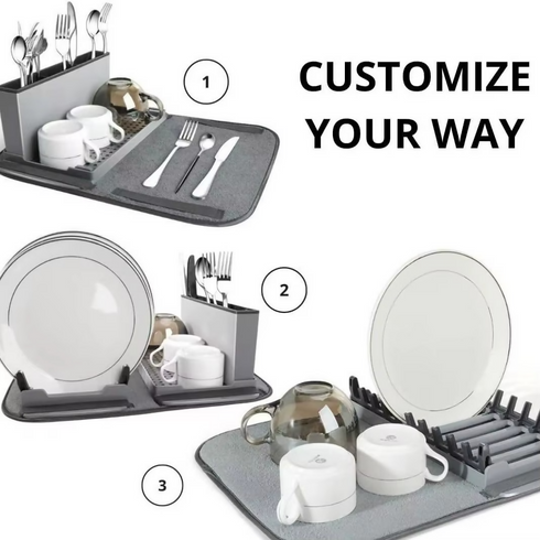 4-in-1 Dish Drying Rack Kitchen Folding Draining Dish Fork Storage Rack Drying Dish Sink Rack With Dish Mat