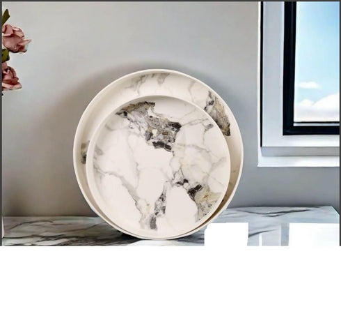 Set of 3 marble-patterned trays/ plates