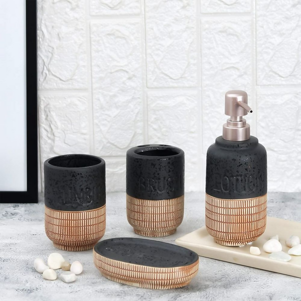 Set of 4 - Bathroom Soap Dispenser and Toothbrush Holder Accessories Set..