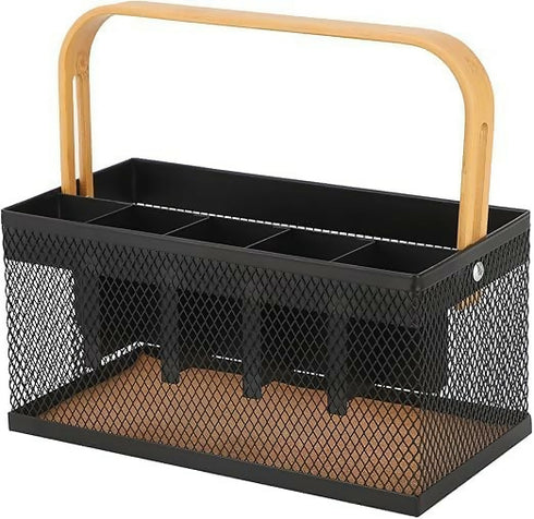 Cutlery Organizer Basket with Bamboo Handle