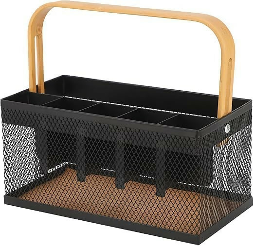 Cutlery Organizer Basket with Bamboo Handle