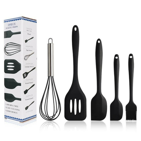 5 Pieces Of Non-Stick Silicone Kitchen Utensil Set - Black