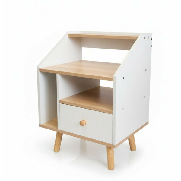 Counter Square Side Table With Drawer+Stroage-White Bedside Pedestal-7018