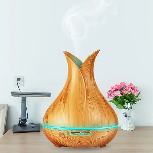 Ultrasonic Aroma Diffuser 500ml Vase Wood Grain Air Humidifiers