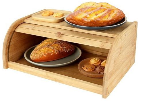 Natural Roll Top Bamboo Wood Bread Box