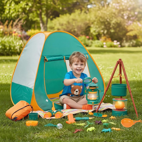 19PCS Kids Camping Toy Set PopUp Play Tent Outdoor&Indoor Pretend Play Gift