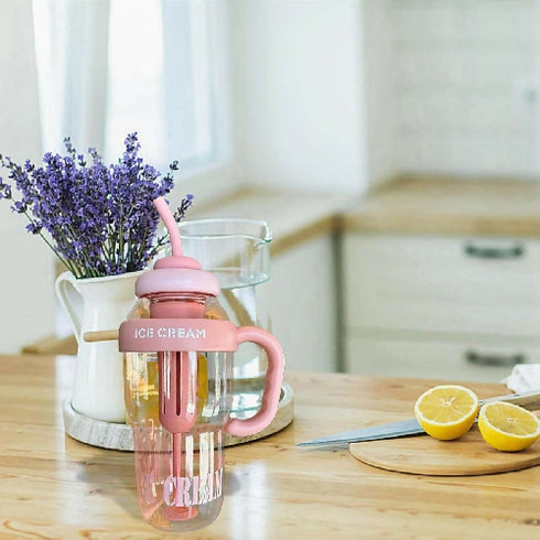 1200ml Cute Water Bottle with Straw for Milk, Juice, Tea, Coffee, and Beverages