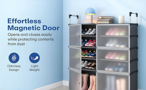 Upgraded Shoe Rack for Home Plastic, Portable Shoe Rack with Dustproof Door