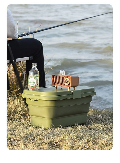 Collapsible Picnic Basket with Handles, Lid as Table - 3-in-1 Bucket - Green