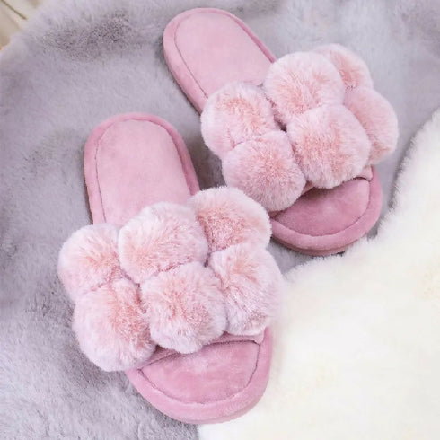 Women Fluffy Plush Faux Fur Indoor Ladies Slippers