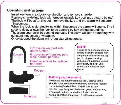 Alarm Security Pad Lock