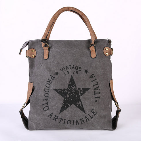 Women Canvas Tote Bag With Pu Leather strap.