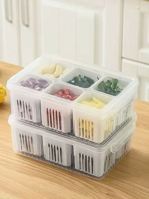 6-in-1 Refrigerator Fresh-Keeping Food Storage Box Strainer - 2 Packs