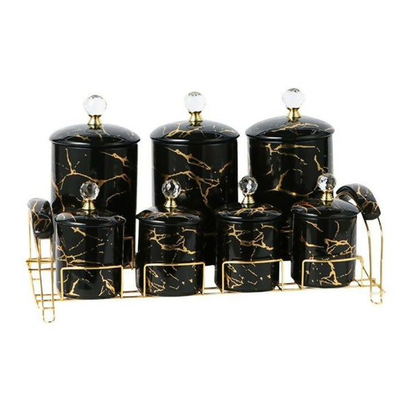 Porcelain Canisters Set Serving Container for Candy Dry Food Black