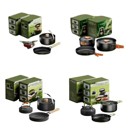 Portable 3-Piece Carbon Steel Cookware Set with Wood Hand Grip Soup Pot Frying Pan & Kettle-Dishwasher & Oven Safe