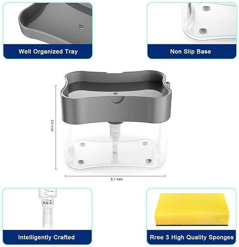 Countertop Dish Soap Dispenser Pump and Sponge Holder for Kitchen Sink