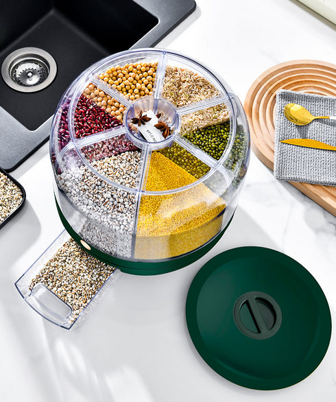 360 Degree Rotating Kitchen Plastic Transparent Rice Bucket