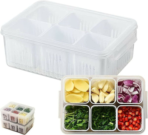 6-in-1 Refrigerator Fresh-Keeping Food Storage Box Strainer - 2 Packs