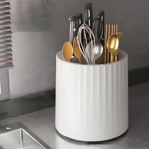 360 Rotating Knives Holder Multi-Functional Kitchen Utensil Holders - white & grey