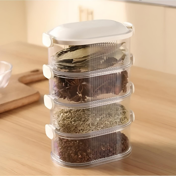 4-layer Storage Box Spice Containers for Kitchen | Condiment Jars with Lids, Leak Proof For Fruit, Snack And Spice14X9X20.5CM