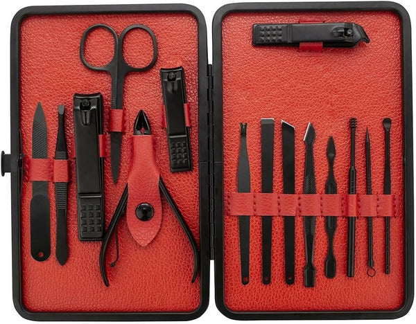 Carbon Black Nail Manicure Set with Rugged Carry Case for men