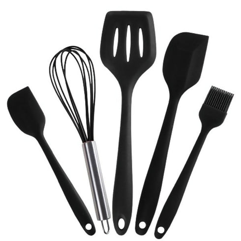 5 Pieces Of Non-Stick Silicone Kitchen Utensil Set - Black