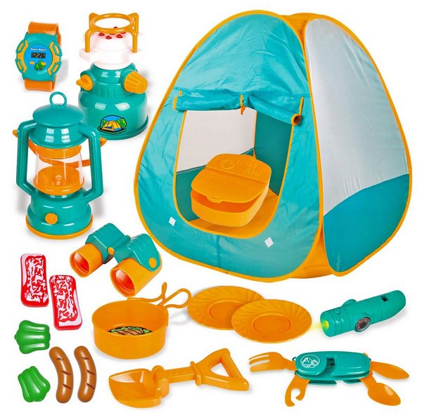 19PCS Kids Camping Toy Set PopUp Play Tent Outdoor&Indoor Pretend Play Gift
