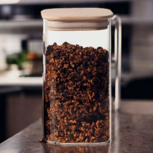 Cannister Square With Bamboo Lid Borosilicate Glass