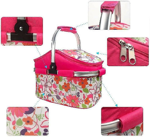 Insulated Folding Cooler Basket Tote Lunch Bag for Camping