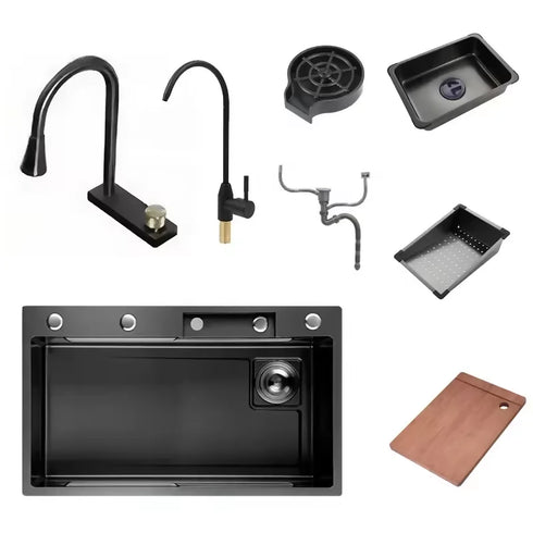 Modern Single-slot 304 Stainless Steel Waterfall Faucets Multifunction Smart Kitchen Sink