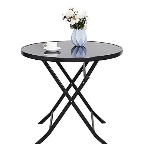 Compact Folding Outdoor Dining Table with Tempered Glass Top
