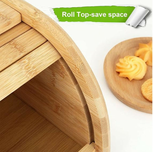 Natural Roll Top Bamboo Wood Bread Box