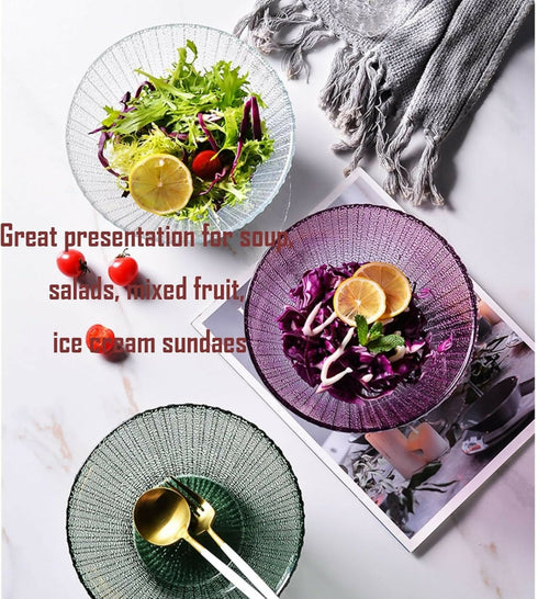 Glass Salad Bowls Bucket Bowl Set of 2 Mixing Bowls Serving Bowls for Kitchen Prep Fruit Thick and Durable (Color : Green)