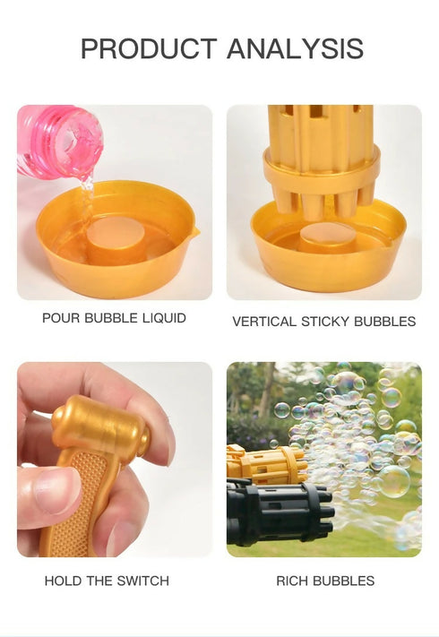 Electric Mini Gatling Bubble Gun Toy Bubble Machine Gun with Bubble Water