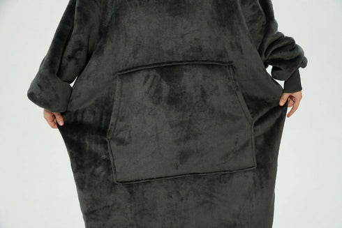Kids Oversized Thick Warm Blanket Hoodie For Winter - Black