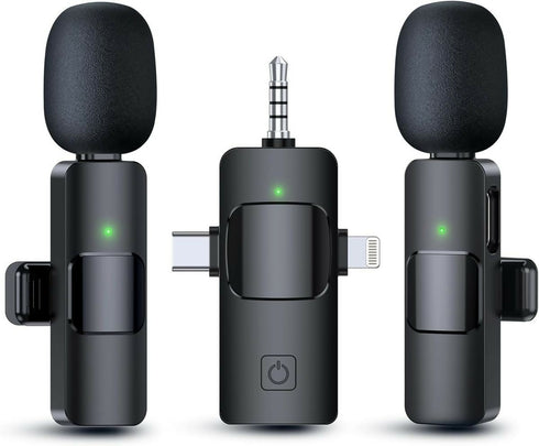 3 in 1 Wireless Lavalier Microphone, with Noise cancellation